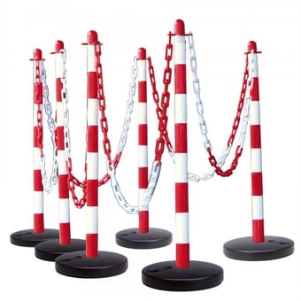 Picture of GUARDA Chain Post Set - 6 Posts, 10m Chain, 10 Hooks, 10 Links - Red/White - Fillable Round Base - [MV-175.15.850]