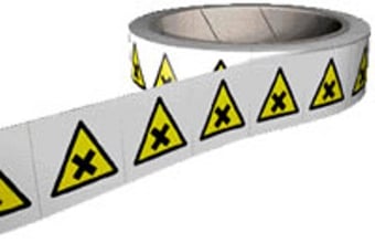 Picture of Hazard Labels On a Roll - Irritant Labels - Self Adhesive Vinyl - 50mm x 50mm - 250 Labels - [AS-RO8A]