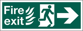 picture of Fire Exit Pointing East Sign LARGE - Complies With Hospital Technical Memorandum 65 - 600 x 200Hmm - Rigid Plastic - [AS-HTM2-RP]
