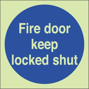 picture of Photoluminescent Fire Door Keep Locked Shut Sign - 100 X 100Hmm - Self Adhesive Rigid Plastic - [AS-PH55-SARP]