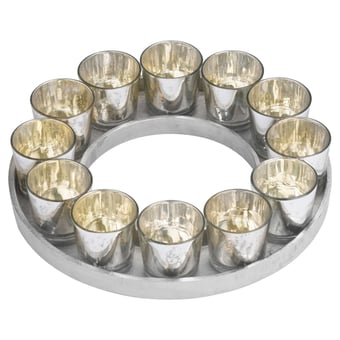 Picture of Hill Interiors Circular Cast Aluminium Tray With Silver Glass Votives - [PRMH-HI-20069]