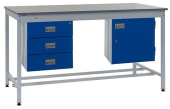 Picture of Square Tube Workbench - Laminate Top - 840H x 1800W x 750D mm - Storage Cupboard & Triple Drawer - [QM-BQ841875PX3C]