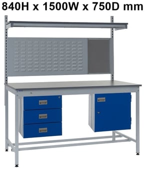 picture of Square Tube Workbench - Laminate Top - 840H x 1500W x 750D mm - Triple Drawer, Louvre Panel - [QM-BQ841575PX7B]