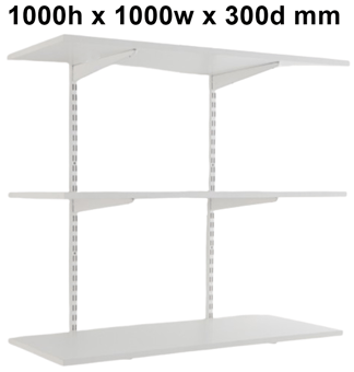 picture of BiGDUG White Twin Slot Shelving Kit - 1000h x 1000w x 300d mm - 3 White Melamine Levels - [BDU-TSW1033W]