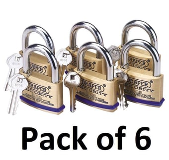 picture of Draper - Solid Brass Padlocks with Hardened Steel Shackle - Pack of 6 x 60mm - [DO-67663]