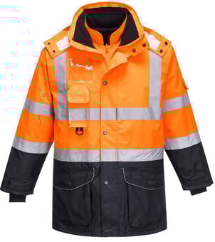 Picture of Portwest - Orange/Navy Hi-Vis 7-in-1 Contrast Traffic Jacket - PW-S426ONR