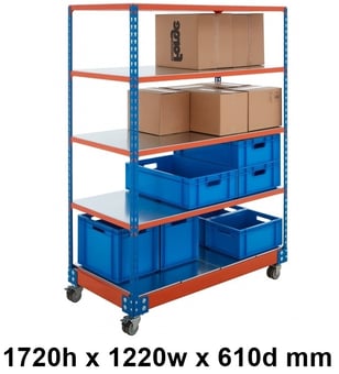 picture of BiG340 Steel Shelf Trolley - 1720h x 1220w x 610d mm - 5 Levels - Blue & Orange - [BDU-B3MS1206BOS]