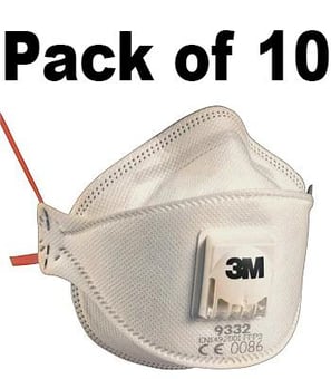 picture of 3M 9332+ P3 FOLDABLE VALVED Dust/ Mist/ Metal Fume Respirator Mask - Box of 10 - [3M-9332+(10/PK)]