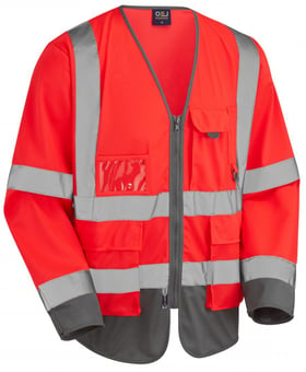 picture of Wrafton - Hi Vis Sleeved Superior Red/Grey Waistcoat - LE-S12-R/GY