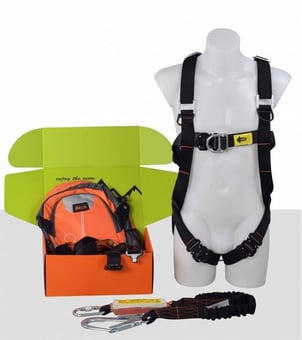 Picture of ARESTA Scaffolder Kit 6E - Double Point Elasticated Harness - EEZE-KLICK Buckle - Elasticated Webbing Lanyard - Backpack - EN361 EN354 - [XE-AK-S06E]