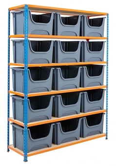 picture of BiG340 Value Large Stacking Pick Bin Kit - 1980h x 1220w x 455d mm - 10x Grey Bins - [BDU-CPBK3G]