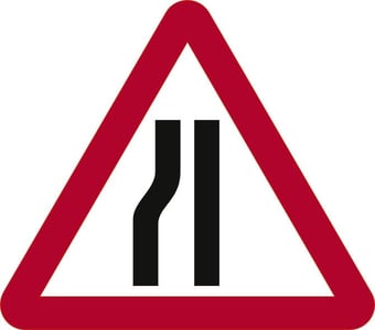 Picture of Spectrum Road Narrows Nearside - Classic Roll Up Traffic Sign 750mm Tri - [SCXO-CI-14124]
