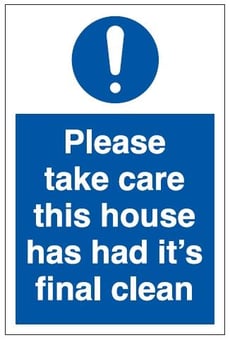 Picture of Take Care House Clean Sign - 200 x 300Hmm - Rigid Plastic - [AS-MA211-RP] 