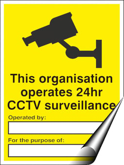 picture of Organisation Operates 24hr CCTV Sign / Form - 300 x 400Hmm - Self Adhesive Vinyl - [AS-WA100D-SAV]