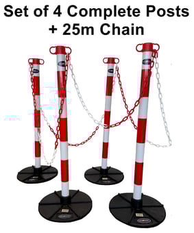 picture of Way4Now Chain Support Post with Plastic Barrier Chain - Red-White - Set of 4 - [IH-CHAINPOST4-RW] - (MP)