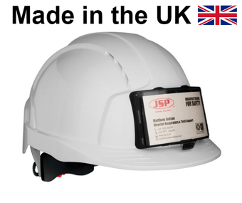 picture of JSP EVOLite - White Safety Helmet Vented with Standard Peak - Revolution Wheel Ratchet and ID Badge Holder - [JS-AJB173-400-100]