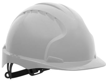 Picture of JSP - The All New EVO2 White Safety Helmet - Standard Peak with OneTouch 3D Adjustment Slip Ratchet Harness - Non-Vented - [JS-AJE030-000-100]