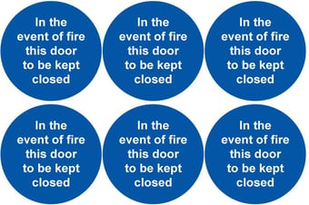 picture of Safety Labels - In The Event of Fire This Door to Be Kept Closed (24 pack) 6 to Sheet - 75mm dia - Self Adhesive Vinyl - [IH-SL62-SAV]