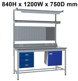 picture of Square Tube Workbench - Laminate Top - 840H x 1200W x 750D mm - Triple Drawer, Light & Tool Rail Support - [QM-BQ841275P11A]
