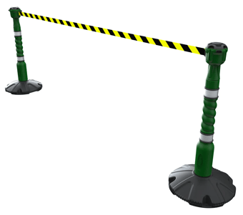 picture of Skipper 9m Free Standing Retractable Barrier Kit - Green - Black/Yellow Chevron - [SK-KIT10-GBY]