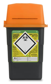 picture of Sharpsafe Recycled Sharps Bin - Orange Lid - 1L - [VC-51602410] - (MP)