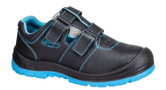 picture of Portwest FS70 - Steel Action Leather Sandal - S1P SR FO - Black/Blue - PW-FS70BKB