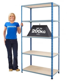 Picture of BiG200 Blue & Galvanised Shelving 5 Levels - Chipboard Shelves - 1830h x 915w x 305d mm - [BDU-B21809035BZ]