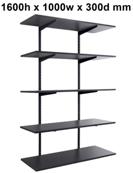 picture of BiGDUG Twin Slot Shelving Kit - 1600h x 1000w x 300d mm - 5 Graphite Grey Melamine Levels - [BDU-TSB1635G]