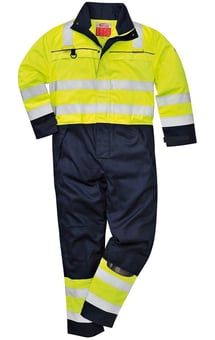 picture of Portwest - BizWeld - Antistatic Flame Retardant - Chemical Protective Hi-Vis Yellow/Navy Coverall - PW-FR60YNR