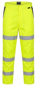 picture of Yellow Hi Vis 3 Band Polycotton Trousers - Regular Leg - [PLW-PTY24R] - (DISC-W)