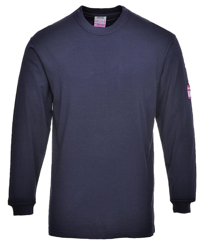 picture of Portwest - Navy Flame Resistant Anti-Static Long Sleeve T-Shirt - Conforms to EN1149-5, EN11612 and IEC61482-2 - PW-FR11NAR