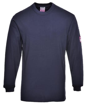picture of Portwest - Navy Blue Flame Resistant Anti-Static Long Sleeve T-Shirt - PW-FR11NAR