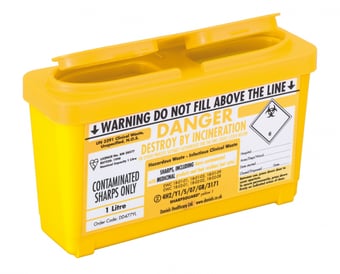 Picture of Sharpsgurd Yellow Lid 1 Litre Sharps Bin NHS CODE FSL315 - [DH-DD477YL] - (DISC-R)