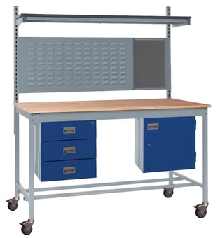 Picture of Mobile Square Tube Workbench - Beech Top - 840H x 1500W x 750D mm - Triple Drawer, Louvre Panel - [QM-BM841575BX8B]