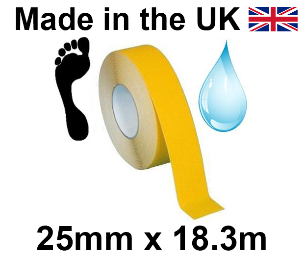 Yellow Water Resilient Safe Anti-Slip Self Adhesive Tape - 25mm x 18.3m Roll - [HE-H3408-Y-(25)]