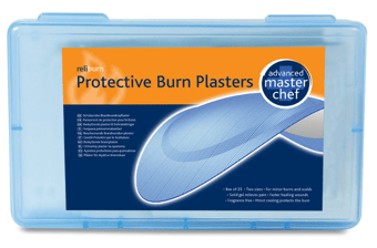 picture of Dependaplast Blue Advanced Hydrogel Burn Plasters in Blue Plastic Box - Pack of 25 - [RL-410]