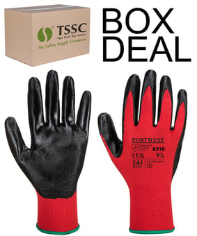 picture of Portwest A310 Black Nitrile Coated Red Flexo Grip Gloves - Box Deal 120 Pairs - IH-PWA310R8R