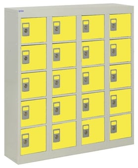 picture of QMP Wall-Mounted Personal Effects Locker - 20 Compartment - Yellow Doors - 940H x 900W x 190D mm - [QM-LR949019WYXX]