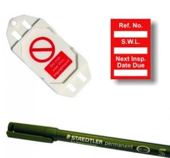 Picture of Safe Working Load Mini Tag Insert Kit - Red (20 AssetTag holders, 40 inserts, 1 pen) - [SCXO-CI-TG61RK]