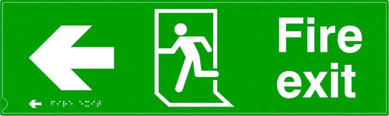 picture of Braille Fire Exit Sign - Arrow West - Conforms to the Disability Discrimination Act Part III 2004 - 400 x 150Hmm - Self Adhesive PETG - [AS-TAC24-PETG]