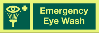 picture of Photoluminescent Emergency Eye Wash Sign - 300 x 100Hmm - Self Adhesive Rigid Plastic - [AS-PH61A-SARP]