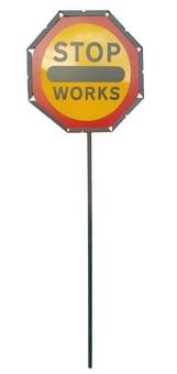 picture of Stop/Works Lollipop Metal Pole & Metal Sign - [TNN-TN-SWMT] - (DISC-R)
