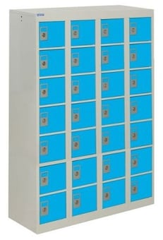picture of QMP Personal Effects Locker - 28 Compartment - Light Blue Doors - 1285H x 900W x 380D mm - [QM-LR129038HUXX]
