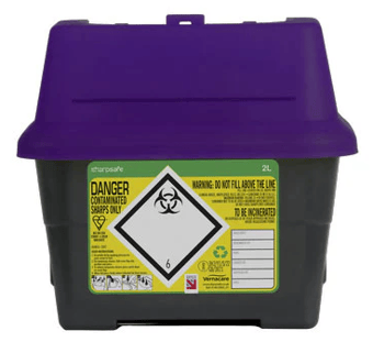 picture of Sharpsafe Recycled Sharps Bin - Purple Lid - 2L - [VC-51405420] - (MP)
