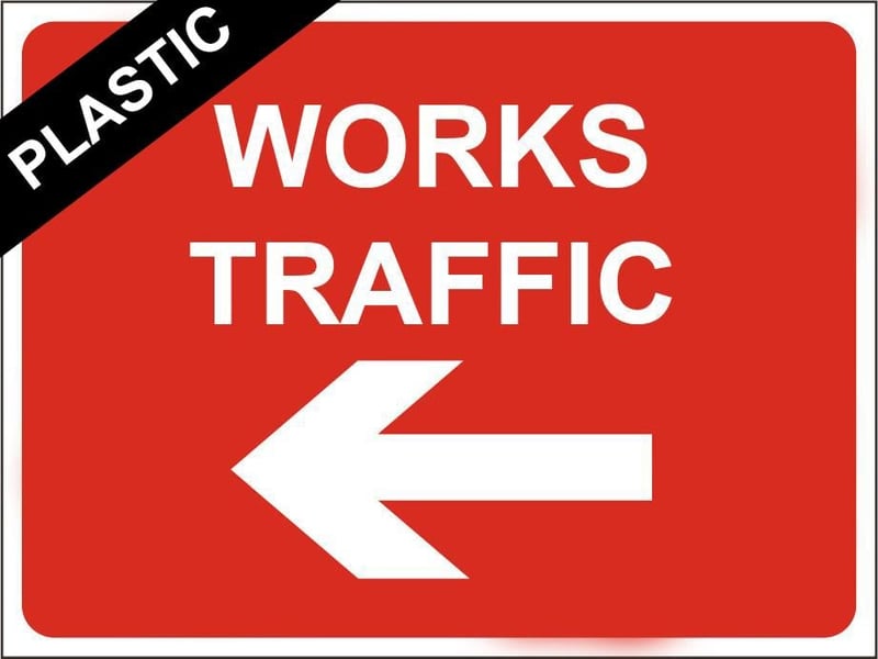 picture of Temporary Traffic Signs - Works Traffic Left Arrow - 600 x 450Hmm - Non Reflective - Rigid Plastic - [IH-ZT42-RP]