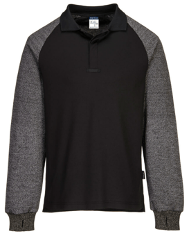 picture of Portwest - CR15 - Polo Shirt With Cut Resistant Sleeves - Level D - Black - PW-CR15BKR