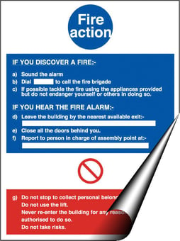 picture of Fire Action Sign LARGE - 400 x 600Hmm - Self Adhesive Vinyl - [AS-FI62-SAV]