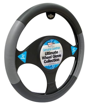 picture of Streetwize - Genuine Leather Ultimate Steering Wheel Glove - Black and Grey - [STW-SWWG10]