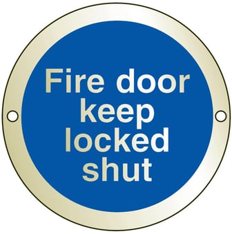 picture of Fire Door Keep Locked Shut - BS5499 Part 1 & 5 - 75mm Dia - Brass - [AS-BRASS2-BRA]