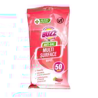 picture of Buzz Multi Surface Anti Bac Wipes Rhubarb - 50 Pack - [OTL-324255]